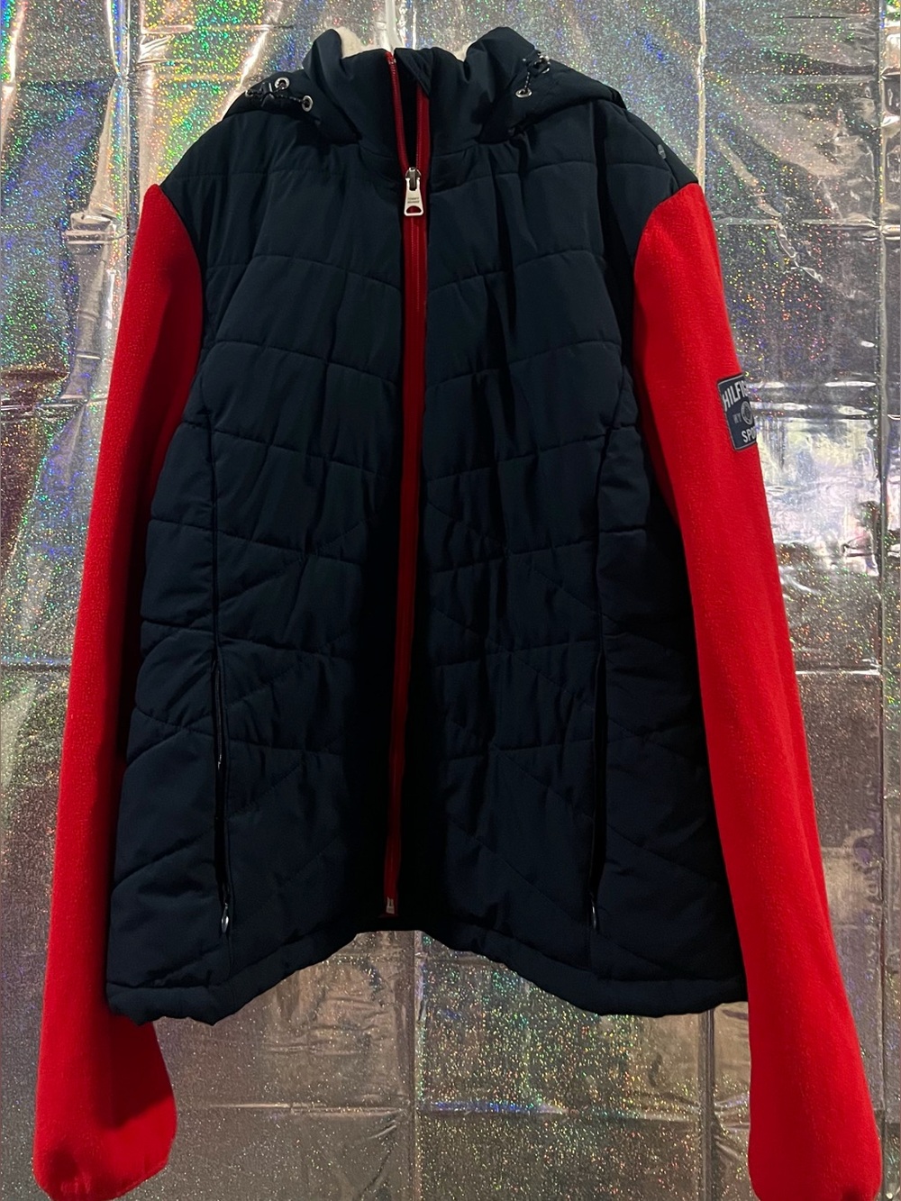 Tommy Hilfiger Sport Women’s Small Navy Red Hybrid Puffer Fleece Jacket